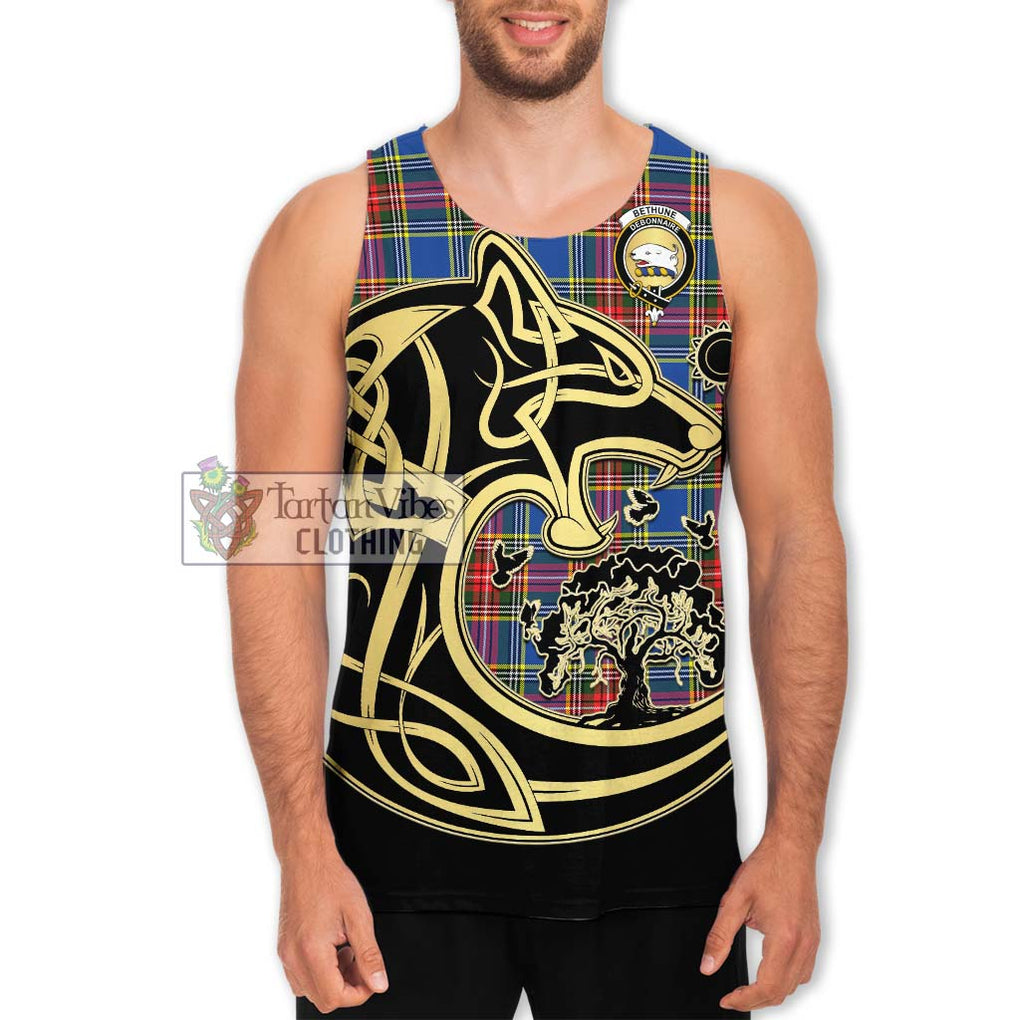 Bethune Tartan Men's Tank Top with Family Crest Celtic Wolf Style Men - Tartan Vibes Clothing