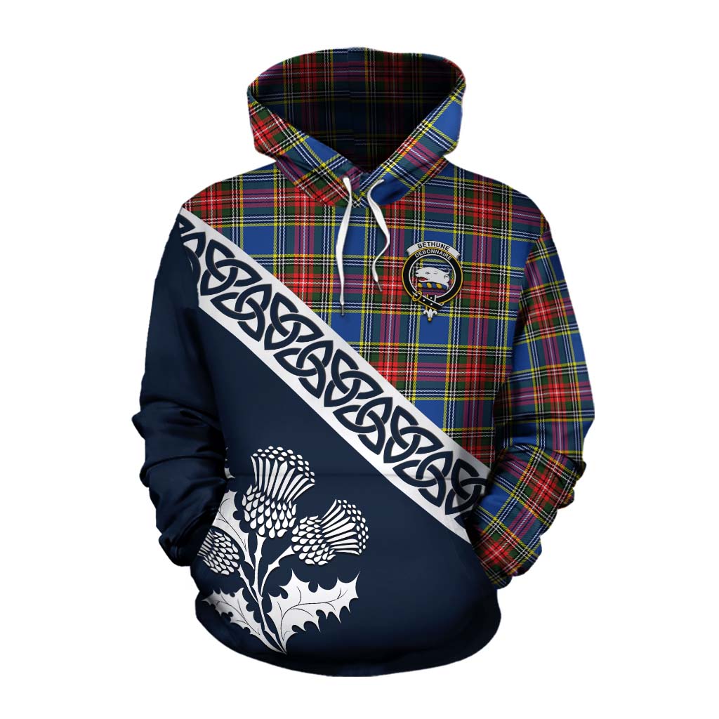 Tartan Vibes Clothing Bethune Tartan Cotton Hoodie Featuring Thistle and Scotland Map