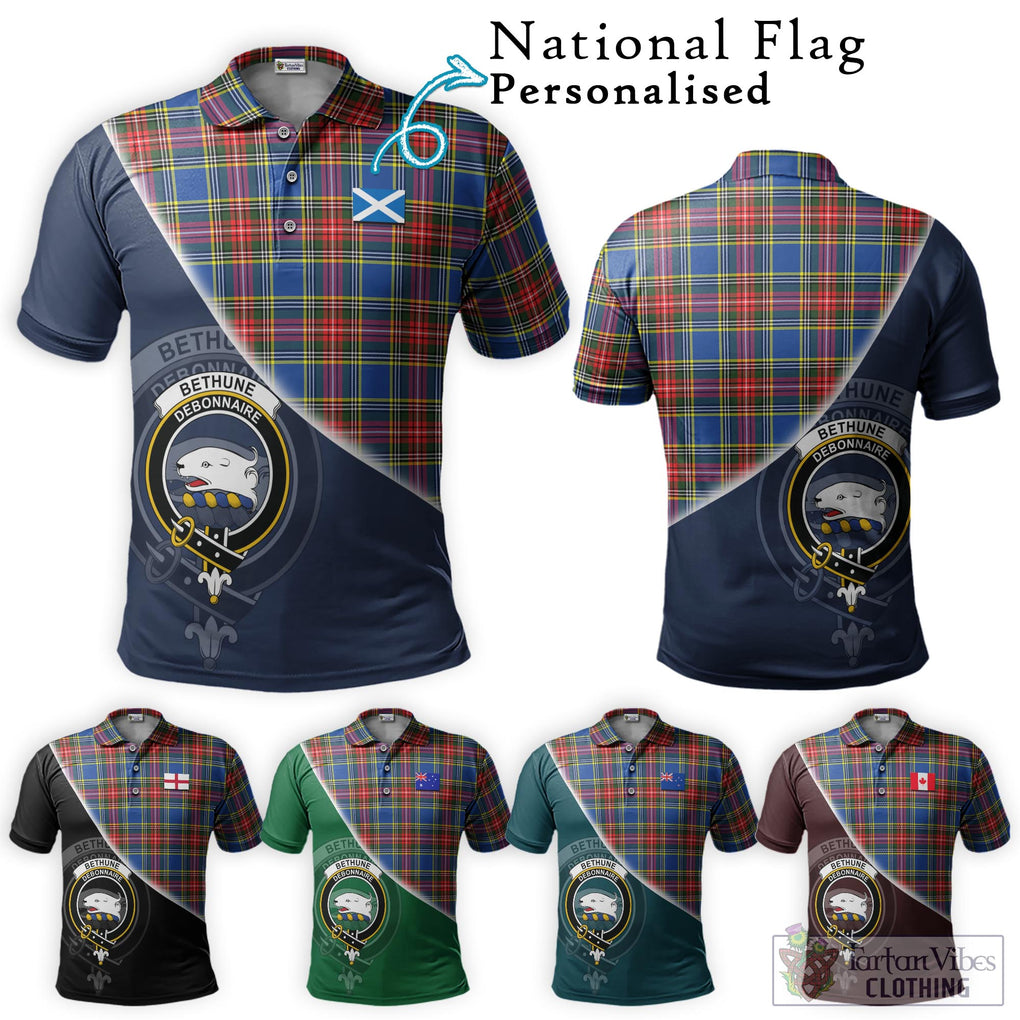 Bethune Tartan Polo Shirt with Personalised National Flag and Family Crest Half Style Maroon - Tartanvibesclothing Shop