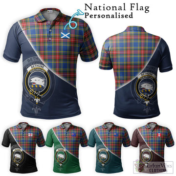 Bethune Tartan Polo Shirt with Personalised National Flag and Family Crest Half Style