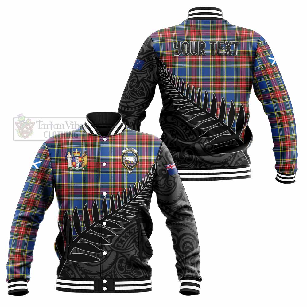 Tartan Vibes Clothing Bethune Crest Tartan Baseball Jacket with New Zealand Silver Fern Half Style