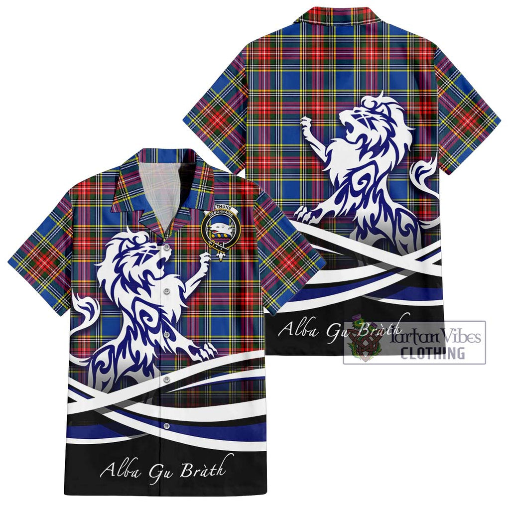 Bethune Tartan Short Sleeve Button Shirt with Alba Gu Brath Regal Lion Emblem Kid - Tartanvibesclothing Shop