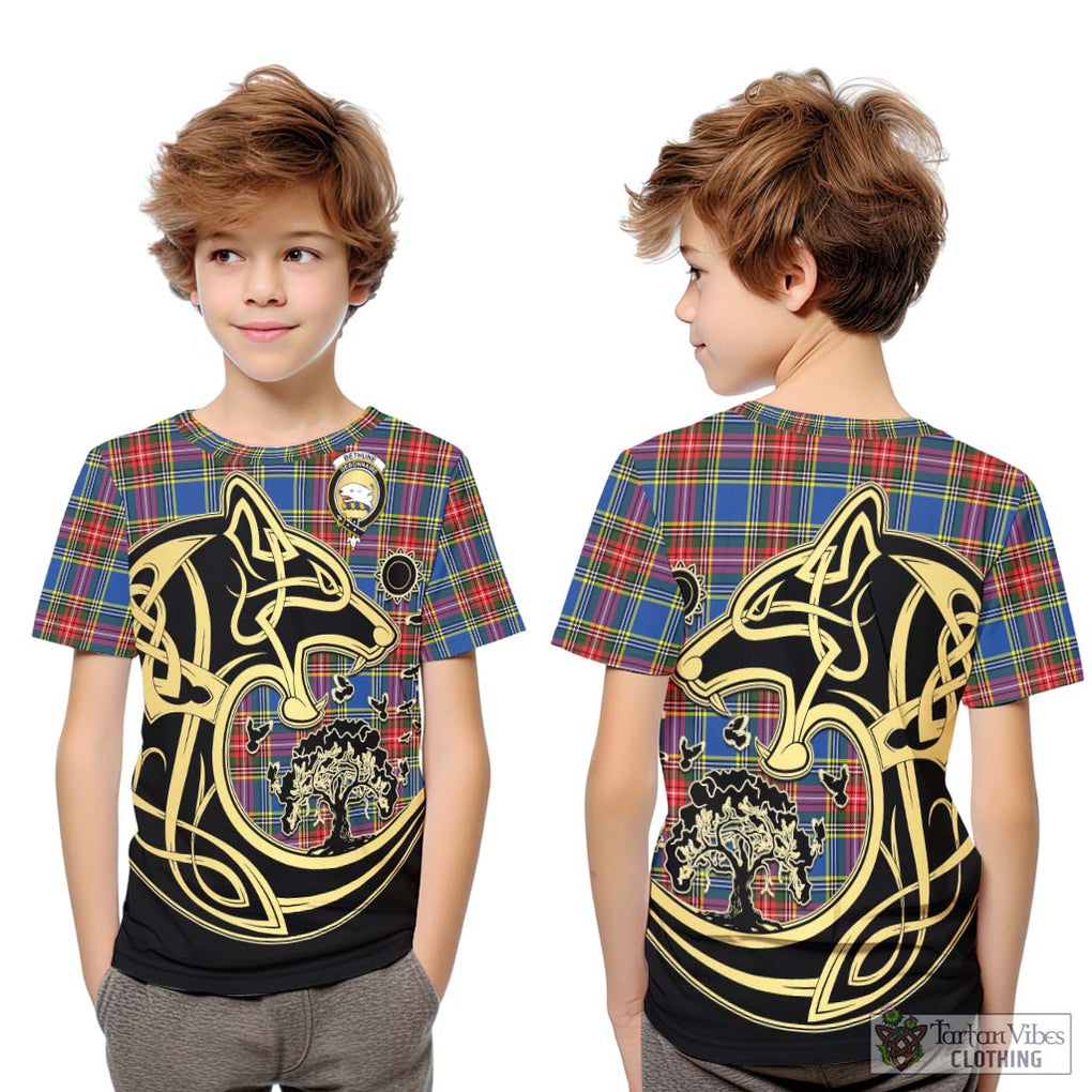 Bethune Tartan Kid T-Shirt with Family Crest Celtic Wolf Style Youth XL Size14 - Tartan Vibes Clothing