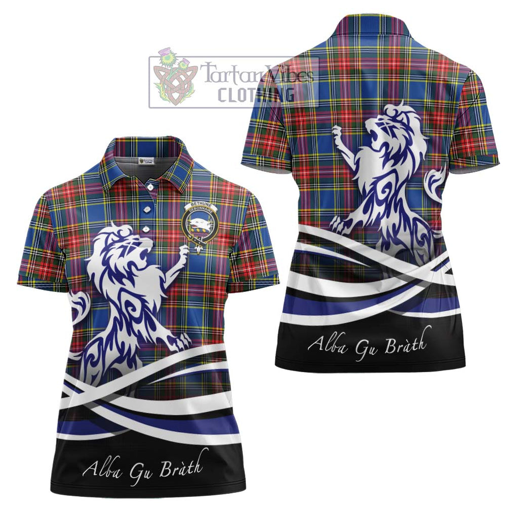 Bethune Tartan Women's Polo Shirt with Alba Gu Brath Regal Lion Emblem Women - Tartanvibesclothing Shop