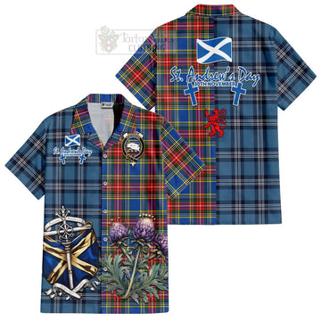 Bethune Tartan Short Sleeve Button Shirt Happy St. Andrew's Day Half Tartan Style