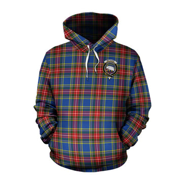 Bethune Tartan Cotton Hoodie with Family Crest and Bearded Skull Holding Bottles of Whiskey