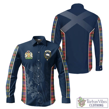 Bethune Tartan Long Sleeve Button Up Shirt with Family Crest and Scottish Thistle Vibes Sport Style