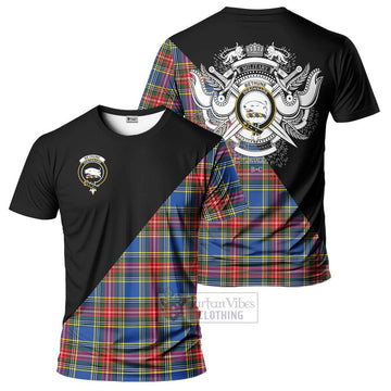 Bethune Tartan T-Shirt with Family Crest and Military Logo Style