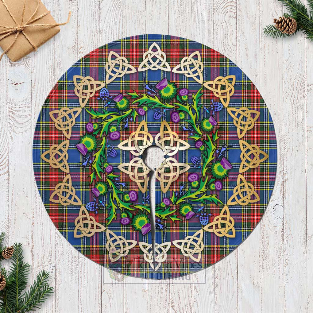 Tartan Vibes Clothing Bethune Tartan Christmas Tree Skirt with Thistle Celtic Knot Style