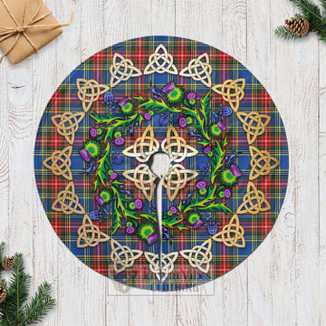 Bethune Tartan Christmas Tree Skirt with Thistle Celtic Knot Style