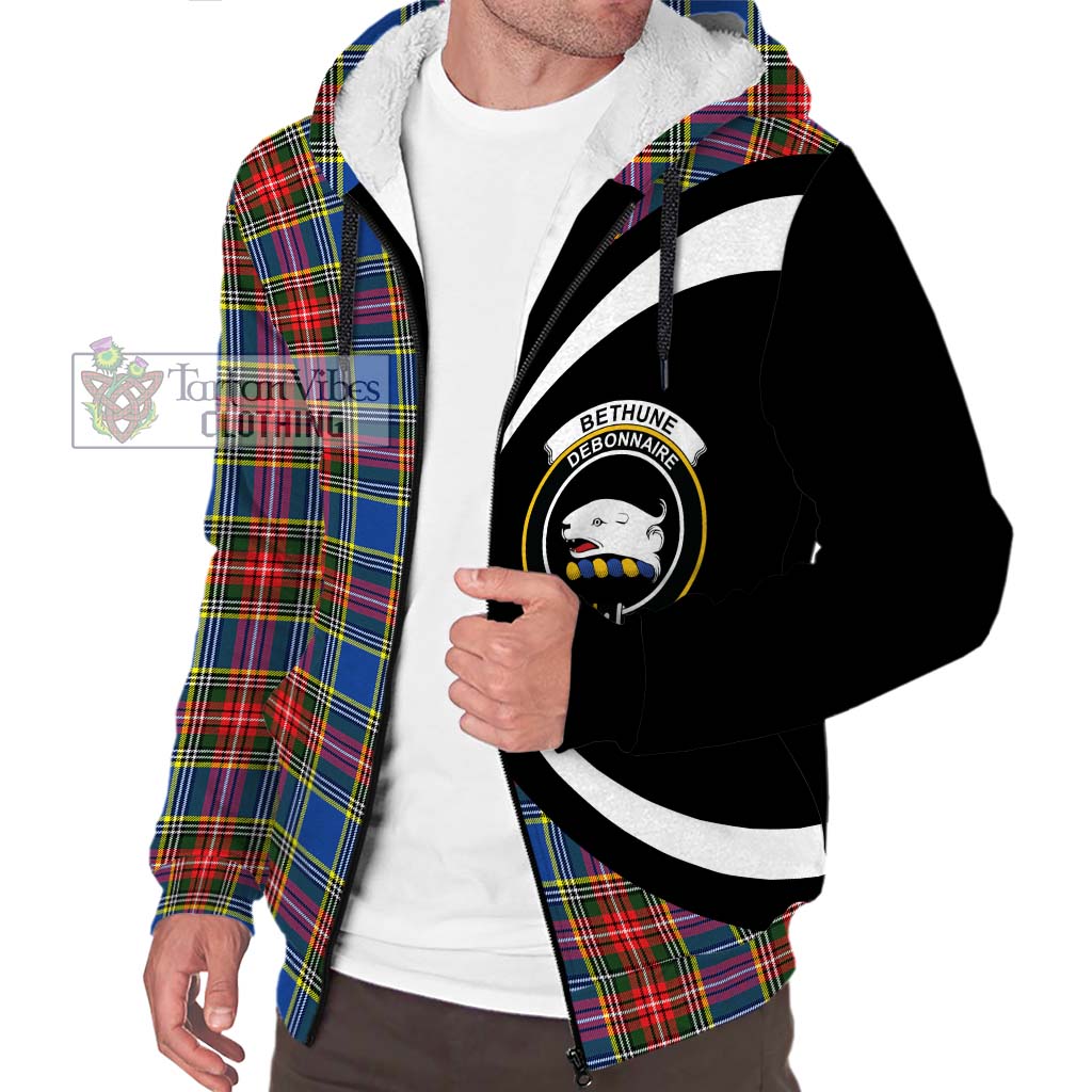 Bethune Tartan Sherpa Hoodie with Family Crest Circle Style Unisex S - Tartan Vibes Clothing