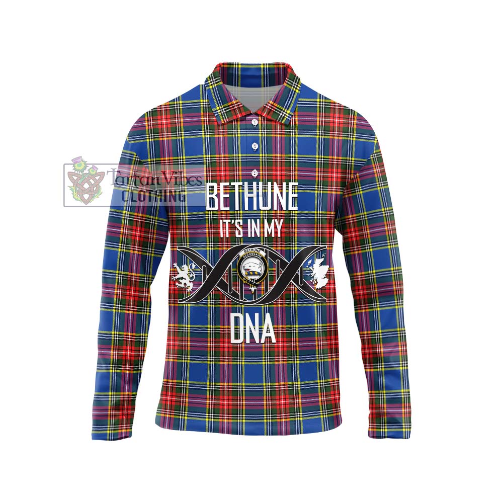 Bethune Tartan Long Sleeve Polo Shirt with Family Crest DNA In Me Style Unisex - Tartanvibesclothing Shop