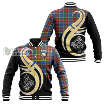 Bethune Tartan Baseball Jacket with Family Crest and Celtic Symbol Style