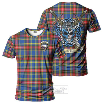 Bethune Tartan T-Shirt with Family Crest Celtic Skull Style