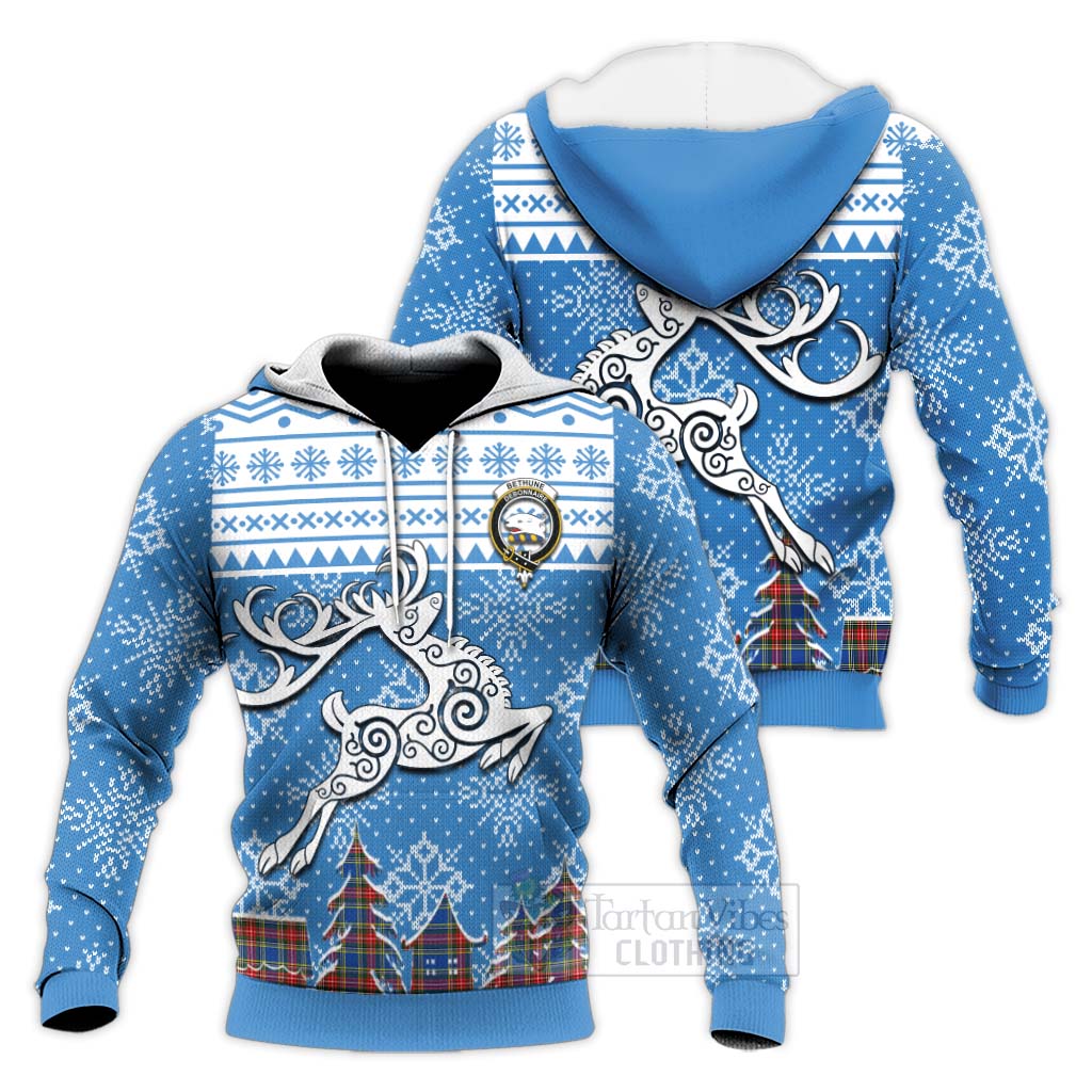 Tartan Vibes Clothing Bethune Clan Christmas Knitted Hoodie Celtic Reindeer Style