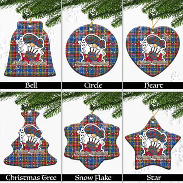 Bethune Tartan Christmas Ceramic Ornaments with Scottish Gnome Playing Bagpipes