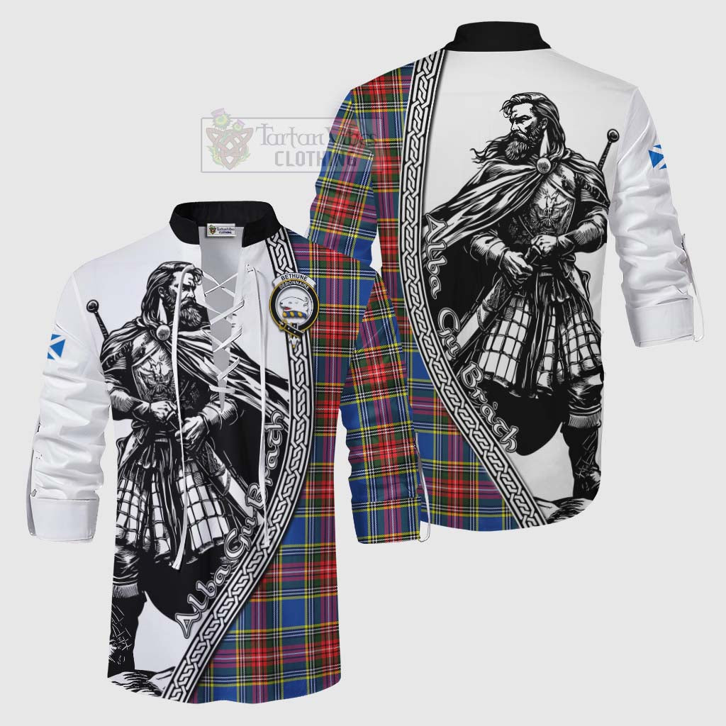 Tartan Vibes Clothing Bethune Tartan Clan Crest Ghillie Kilt Shirt with Highlander Warrior Celtic Style