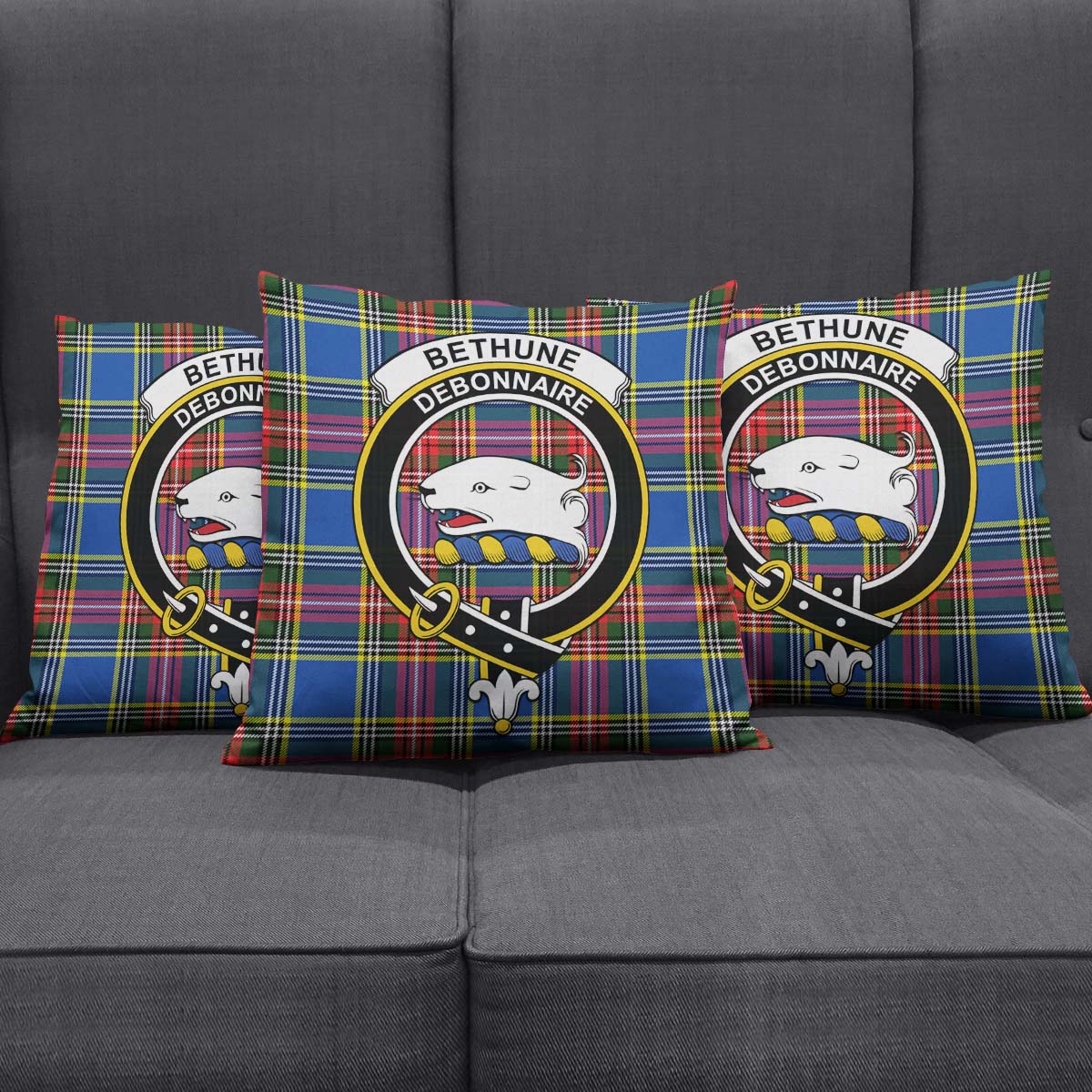 Bethune Tartan Pillow Cover with Family Crest Square Pillow Cover - Tartanvibesclothing