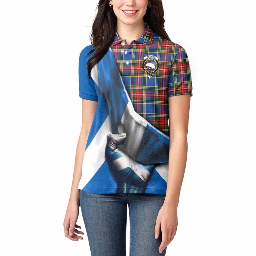 Tartan Vibes Clothing Bethune Tartan Women's Polo Shirt with Family Crest Scotland Patriotic Style