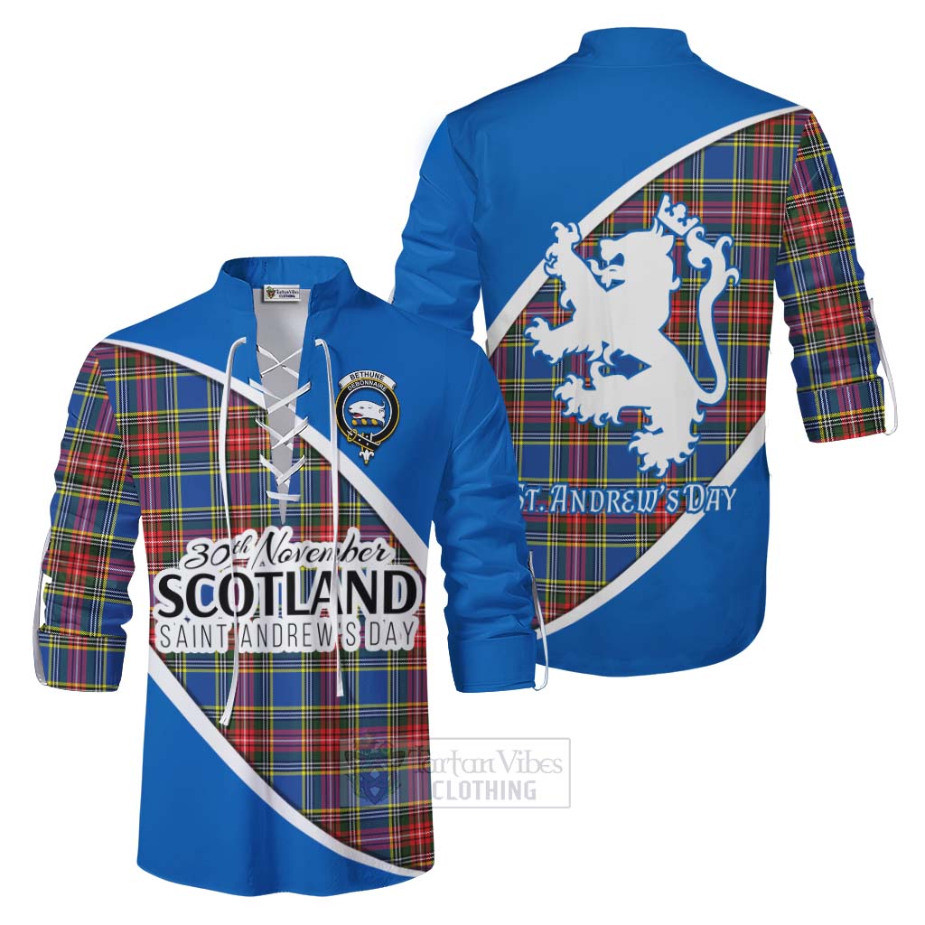 Tartan Vibes Clothing Bethune Family Crest Tartan Ghillie Kilt Shirt Celebrate Saint Andrew's Day in Style