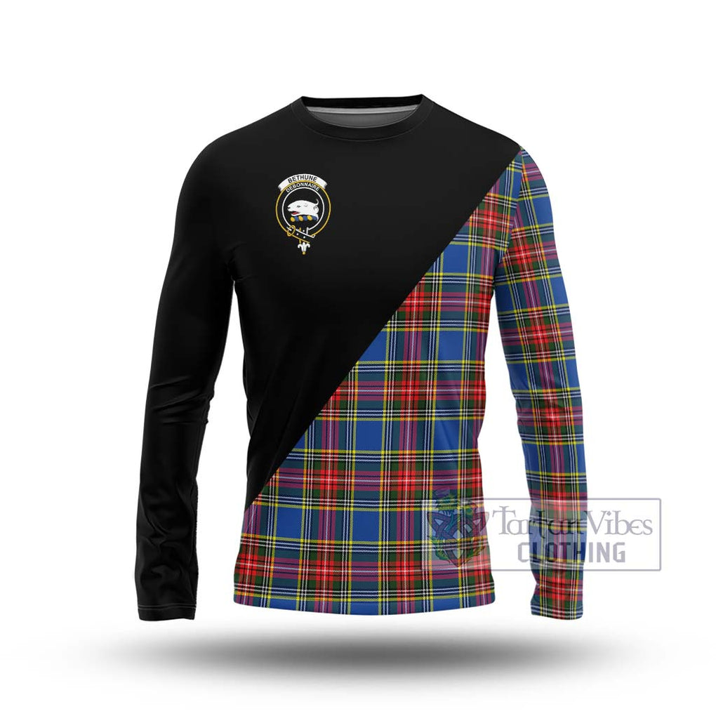 Bethune Tartan Long Sleeve T-Shirt with Family Crest and Military Logo Style Unisex - Tartanvibesclothing Shop