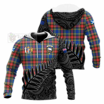 Bethune Crest Tartan Knitted Hoodie with New Zealand Silver Fern Half Style