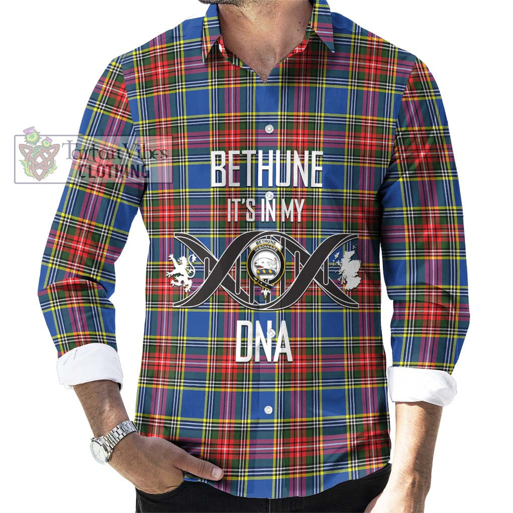 Bethune Tartan Long Sleeve Button Shirt with Family Crest DNA In Me Style Men's Shirt S - Tartanvibesclothing Shop