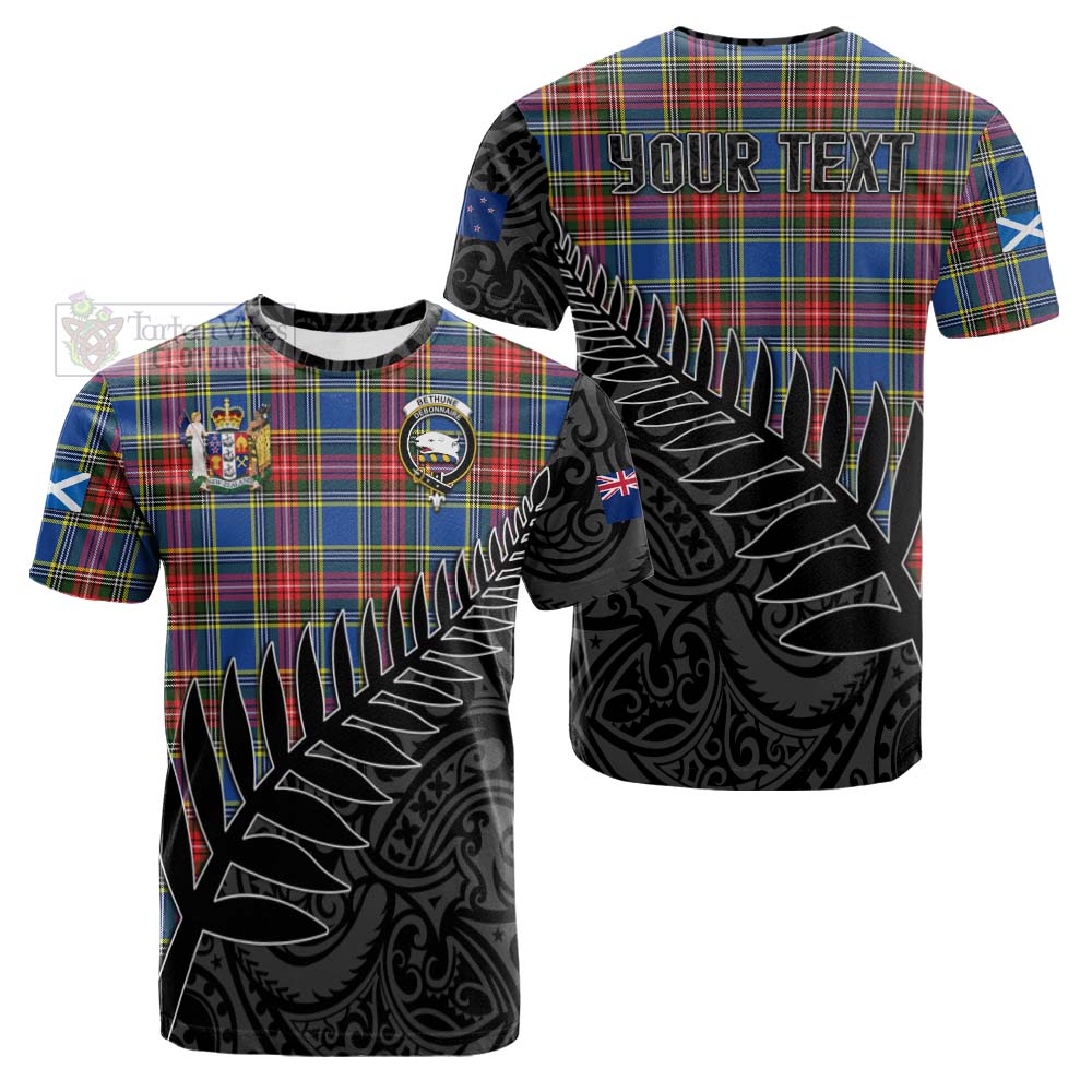 Tartan Vibes Clothing Bethune Crest Tartan Cotton T-shirt with New Zealand Silver Fern Half Style