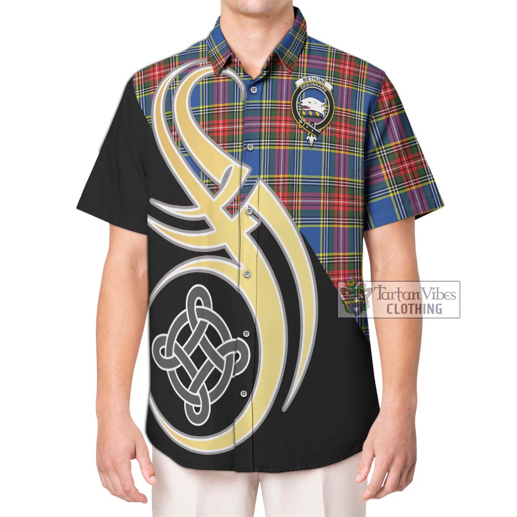 Bethune Tartan Short Sleeve Button Shirt with Family Crest and Celtic Symbol Style Kid - Tartan Vibes Clothing