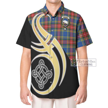 Bethune Tartan Short Sleeve Button Shirt with Family Crest and Celtic Symbol Style