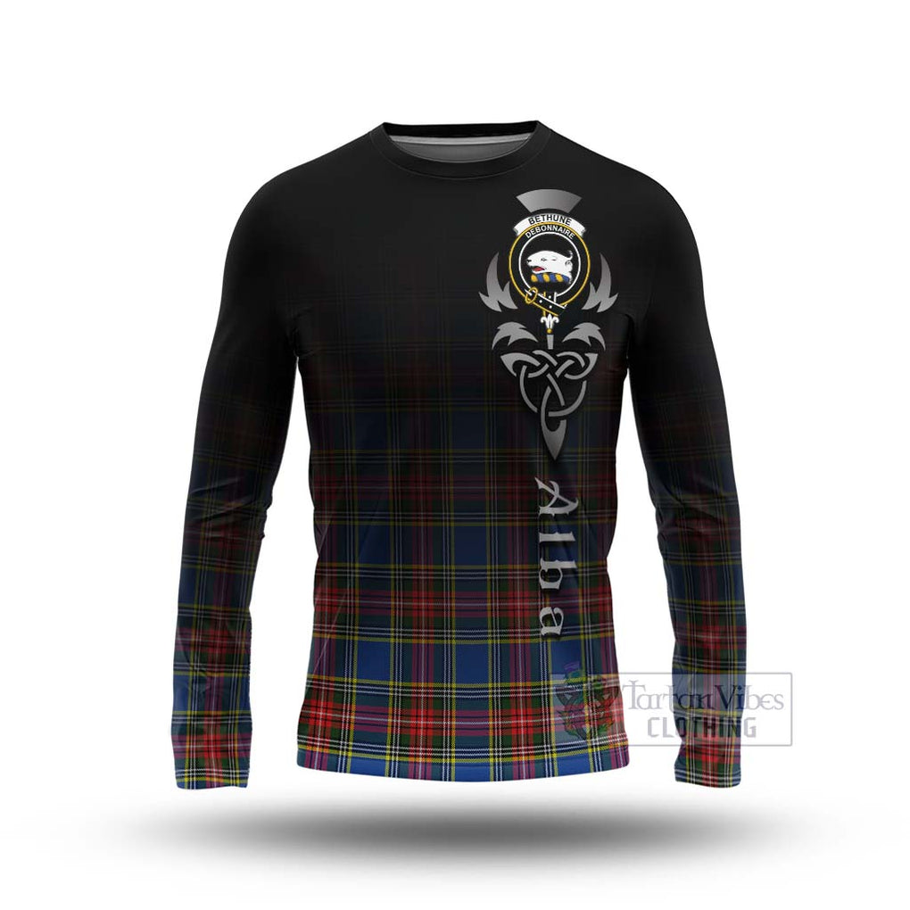 Tartan Vibes Clothing Bethune Tartan Long Sleeve T-Shirt Featuring Alba Gu Brath Family Crest Celtic Inspired