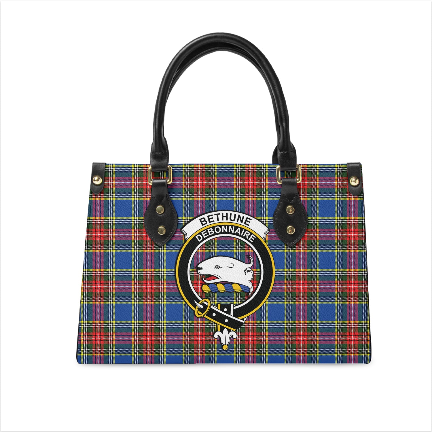 Bethune Tartan Leather Bag with Family Crest One Size 29*11*20 cm - Tartanvibesclothing