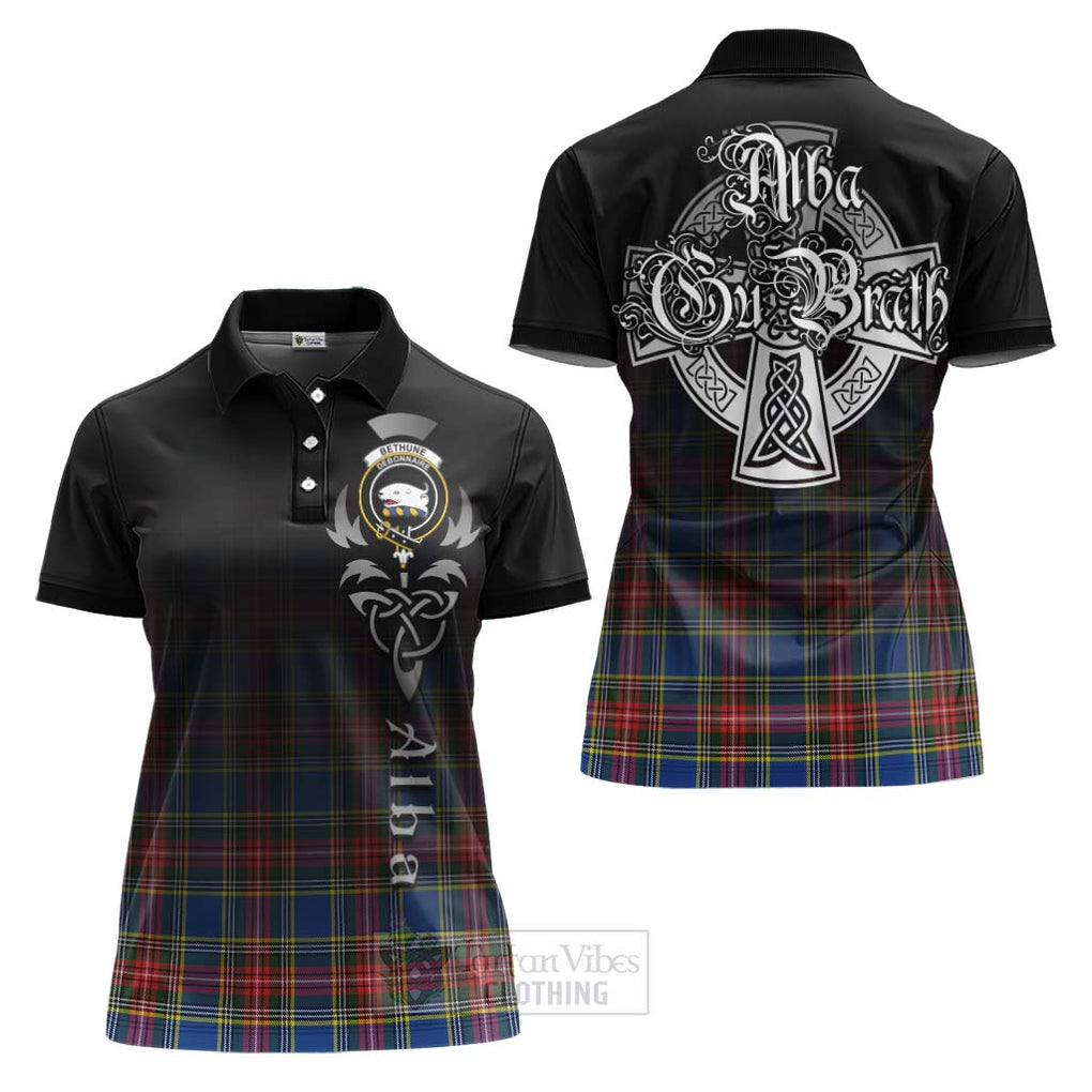 Tartan Vibes Clothing Bethune Tartan Women's Polo Shirt Featuring Alba Gu Brath Family Crest Celtic Inspired