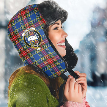 Bethune Tartan Winter Trapper Hat with Family Crest