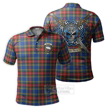 Bethune Tartan Polo Shirt with Family Crest Celtic Skull Style