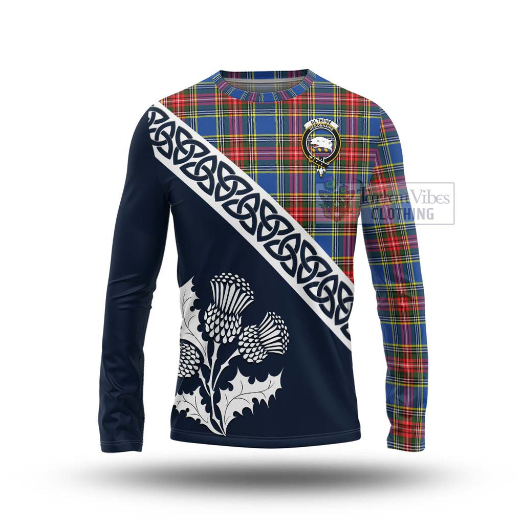 Tartan Vibes Clothing Bethune Tartan Long Sleeve T-Shirt Featuring Thistle and Scotland Map