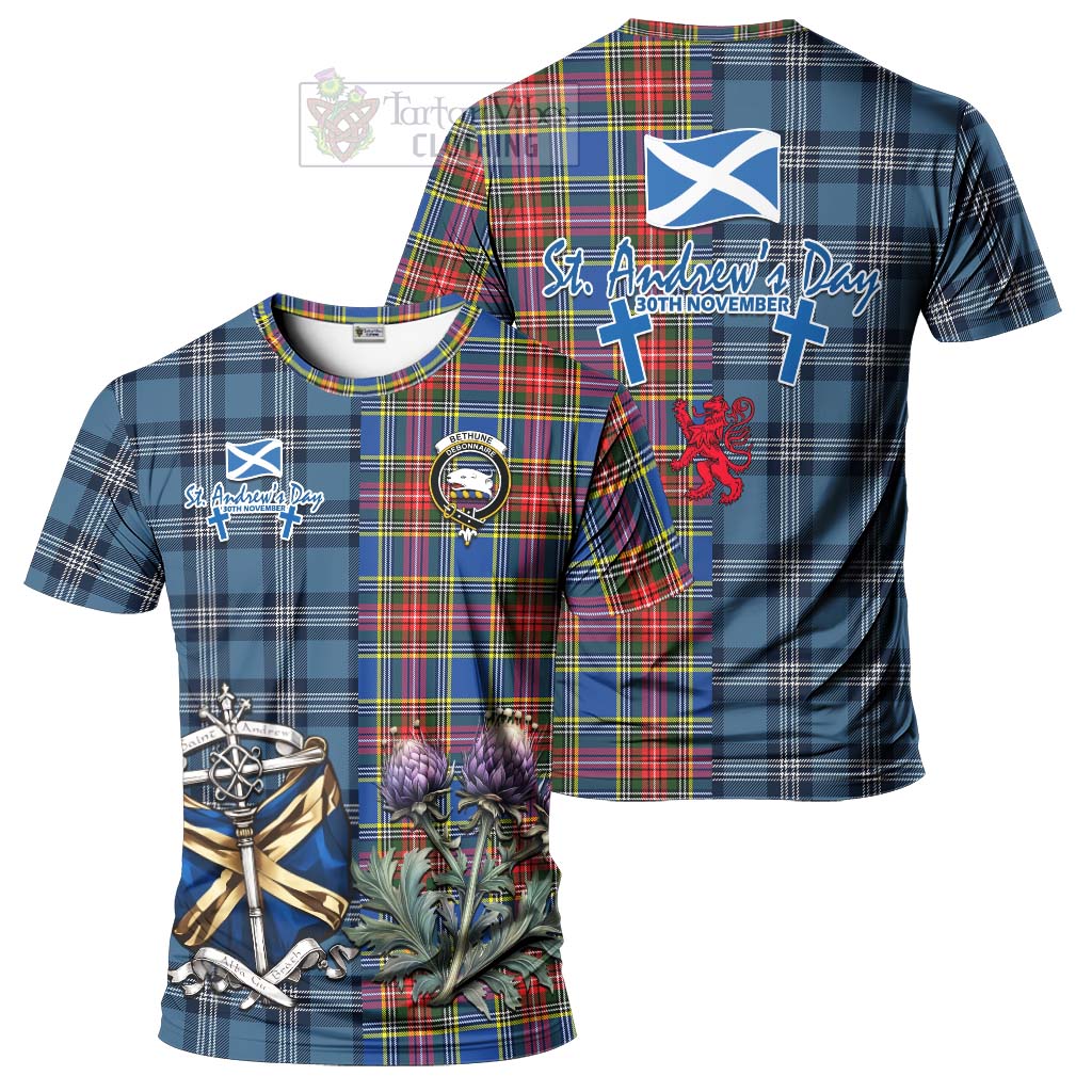 Tartan Vibes Clothing Bethune Tartan T-Shirt Happy St. Andrew's Day Half Tartan Style