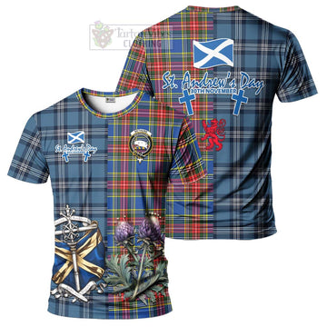 Bethune Tartan T-Shirt Happy St. Andrew's Day Half Tartan Style