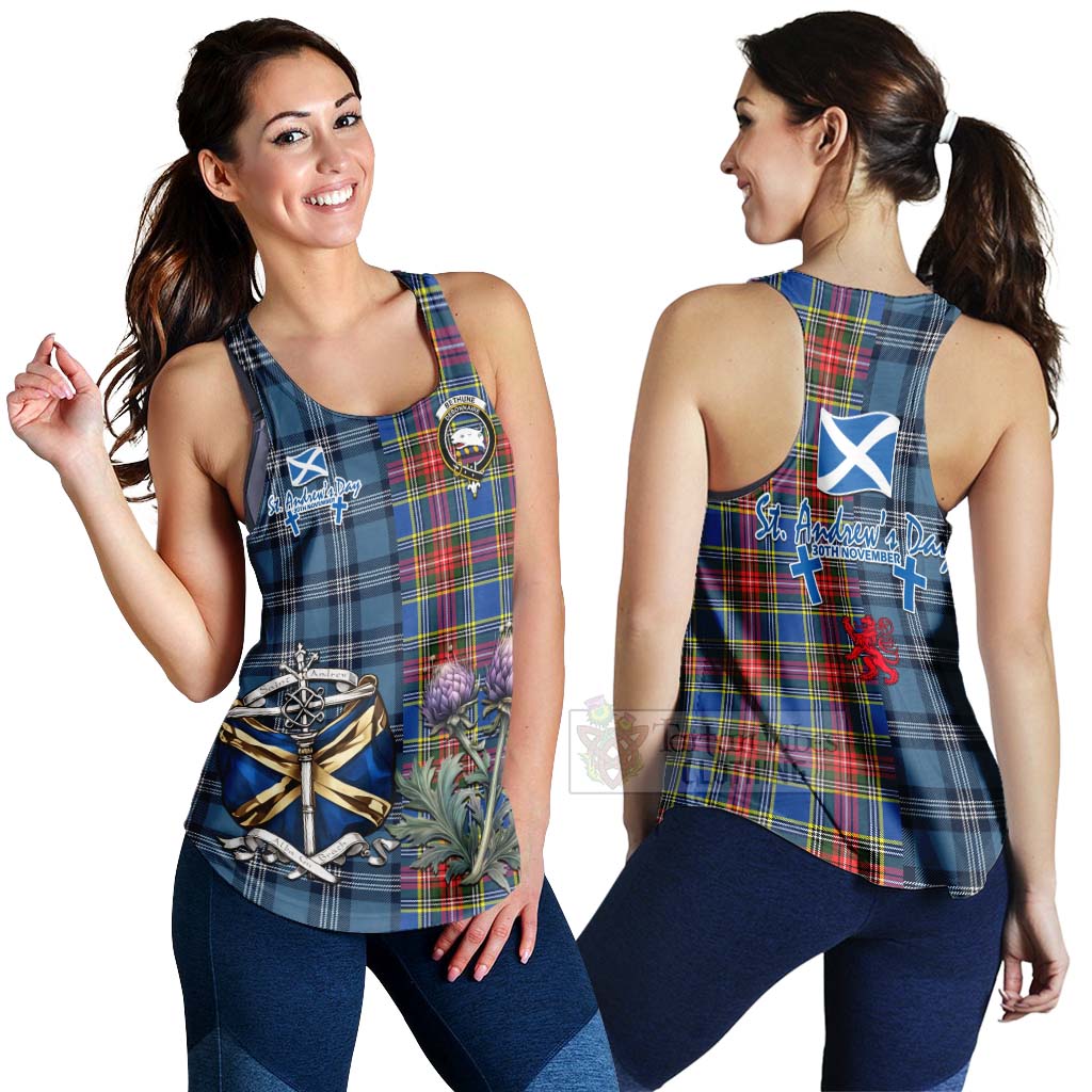 Tartan Vibes Clothing Bethune Tartan Women's Racerback Tanks Happy St. Andrew's Day Half Tartan Style