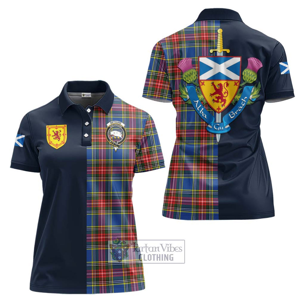 Tartan Vibes Clothing Bethune Tartan Women's Polo Shirt with Scottish Lion Royal Arm Half Style