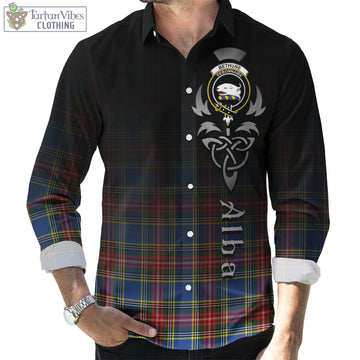 Bethune Tartan Long Sleeve Button Up Featuring Alba Gu Brath Family Crest Celtic Inspired