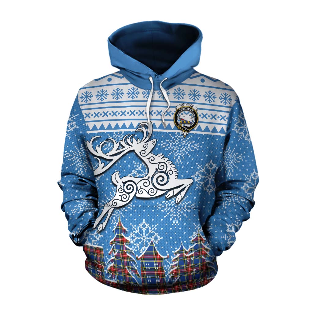 Tartan Vibes Clothing Bethune Clan Christmas Cotton Hoodie Celtic Reindeer Style