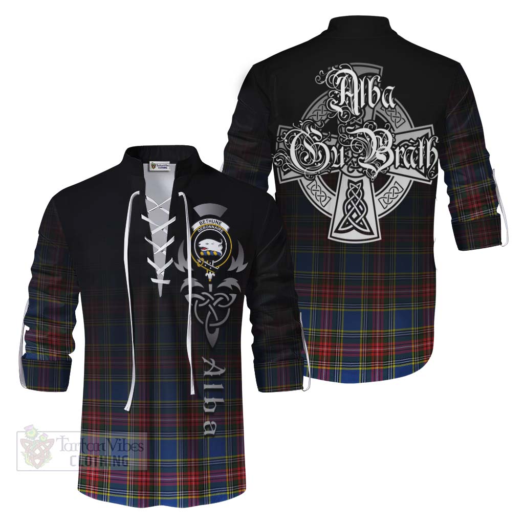 Tartan Vibes Clothing Bethune Tartan Ghillie Kilt Shirt Featuring Alba Gu Brath Family Crest Celtic Inspired