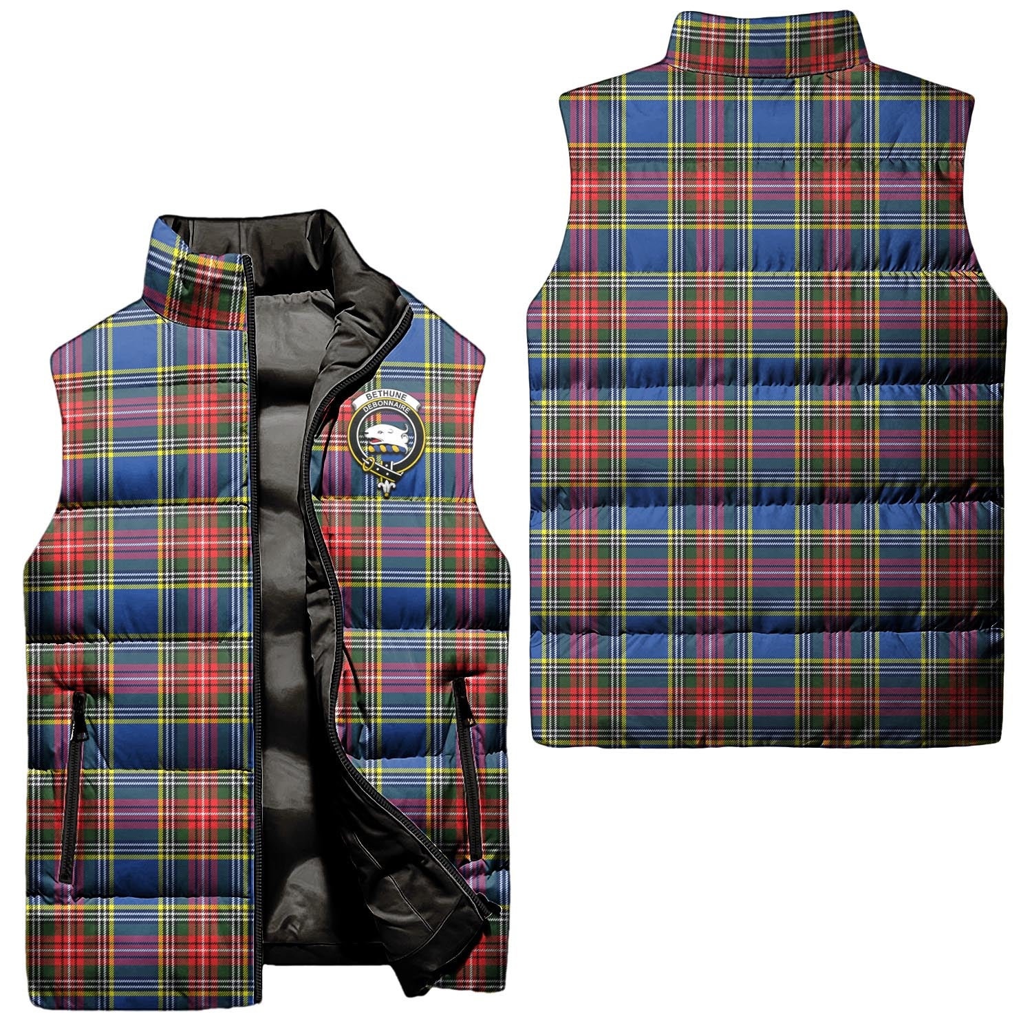 Bethune Tartan Sleeveless Puffer Jacket with Family Crest Unisex - Tartanvibesclothing