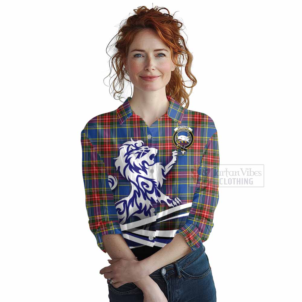 Tartan Vibes Clothing Bethune Tartan Women's Casual Shirt with Alba Gu Brath Regal Lion Emblem