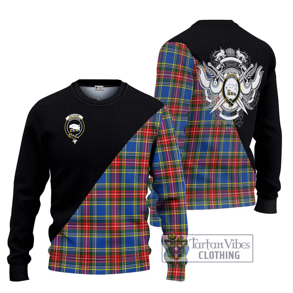 Bethune Tartan Ugly Sweater with Family Crest and Military Logo Style Unisex - Tartan Vibes Clothing