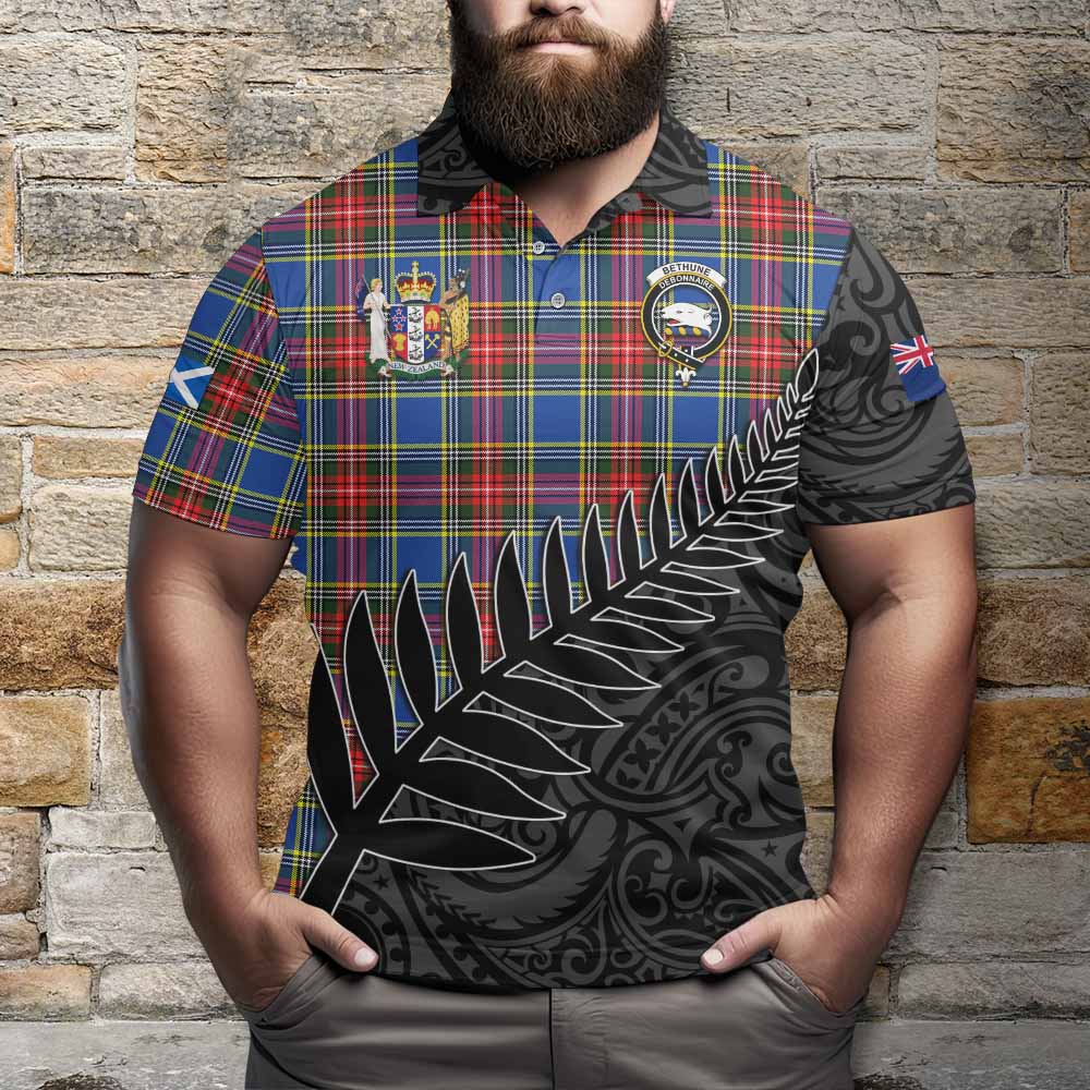 Bethune Crest Tartan Polo Shirt with New Zealand Silver Fern Half Style