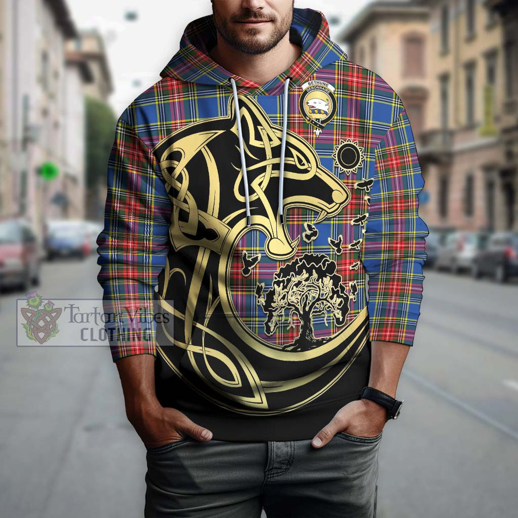 Bethune Tartan Hoodie with Family Crest Celtic Wolf Style Zip Hoodie - Tartan Vibes Clothing