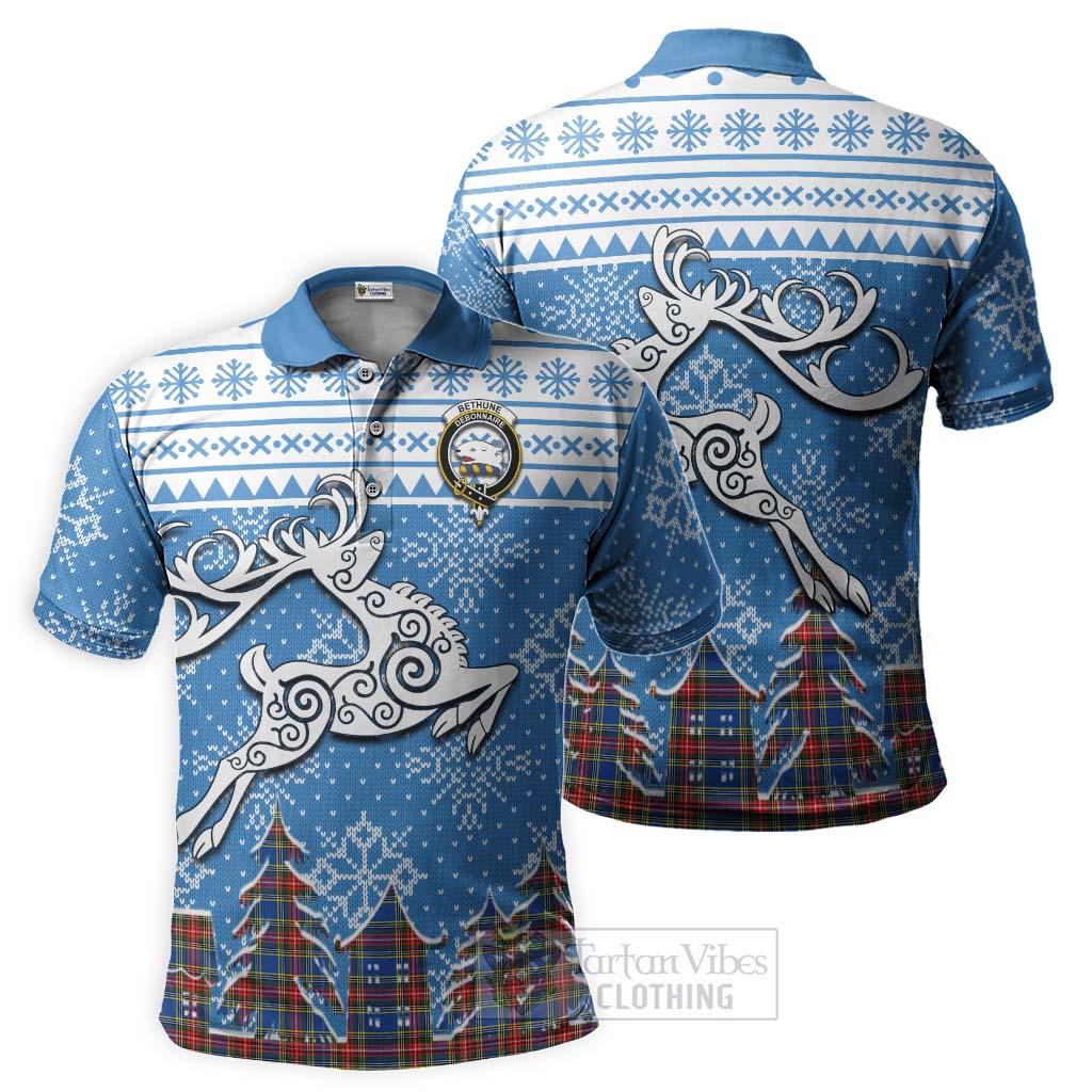 Tartan Vibes Clothing Bethune Clan Christmas Polo Shirt Celtic Reindeer Style