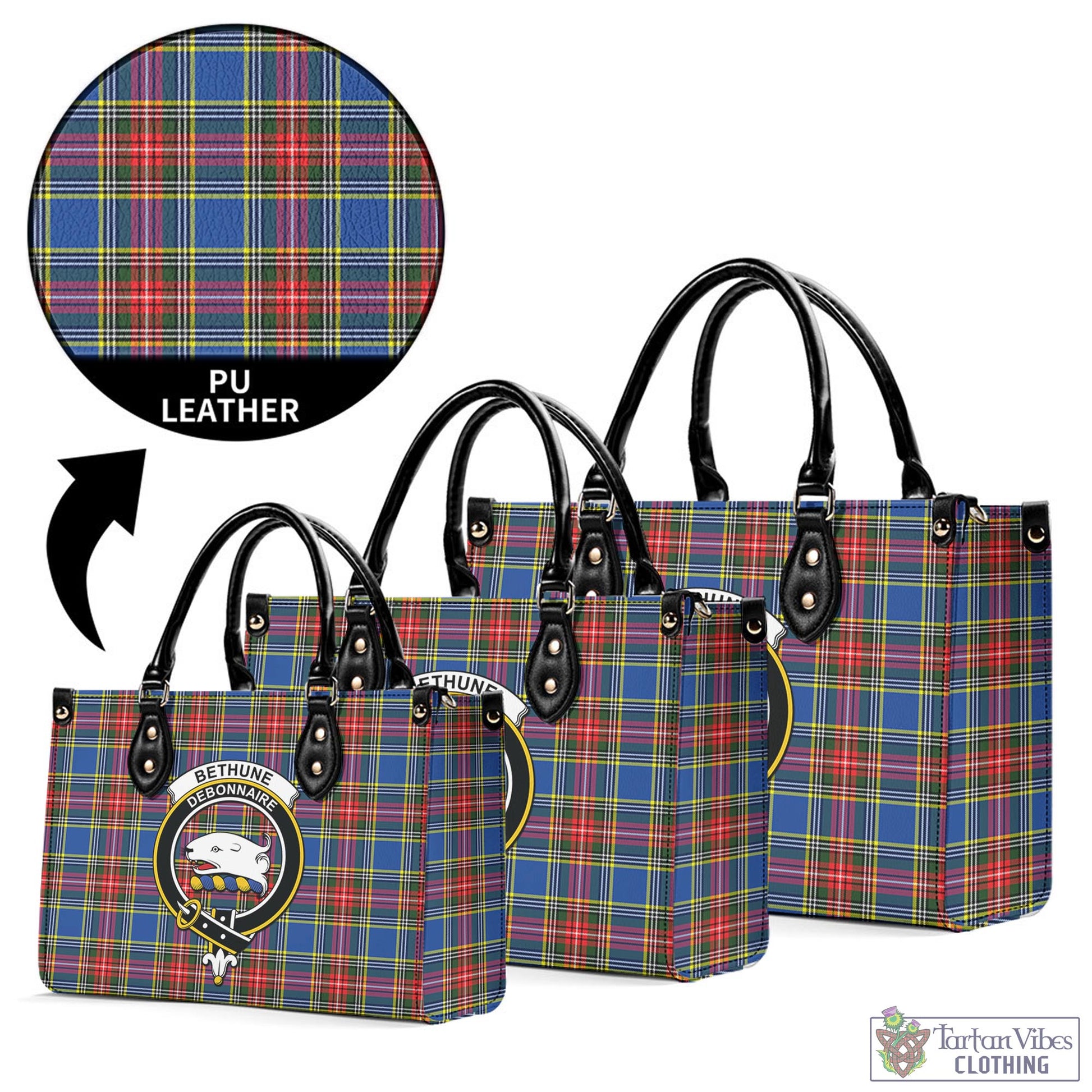 Tartan Vibes Clothing Bethune Tartan Luxury Leather Handbags with Family Crest